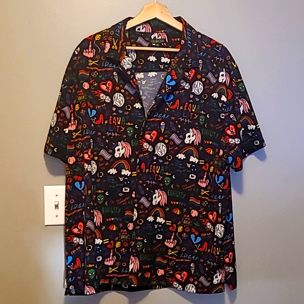 Club Exx Gay Pride Button Up 1X